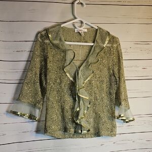 INOH Centimetre Ruffle Trim Cardigan Top Evening Party Shimmer Elegant, LARGE‎